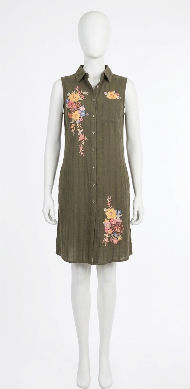 NEW PAPARAZZI dobby embroidered sleeveless dress in olive